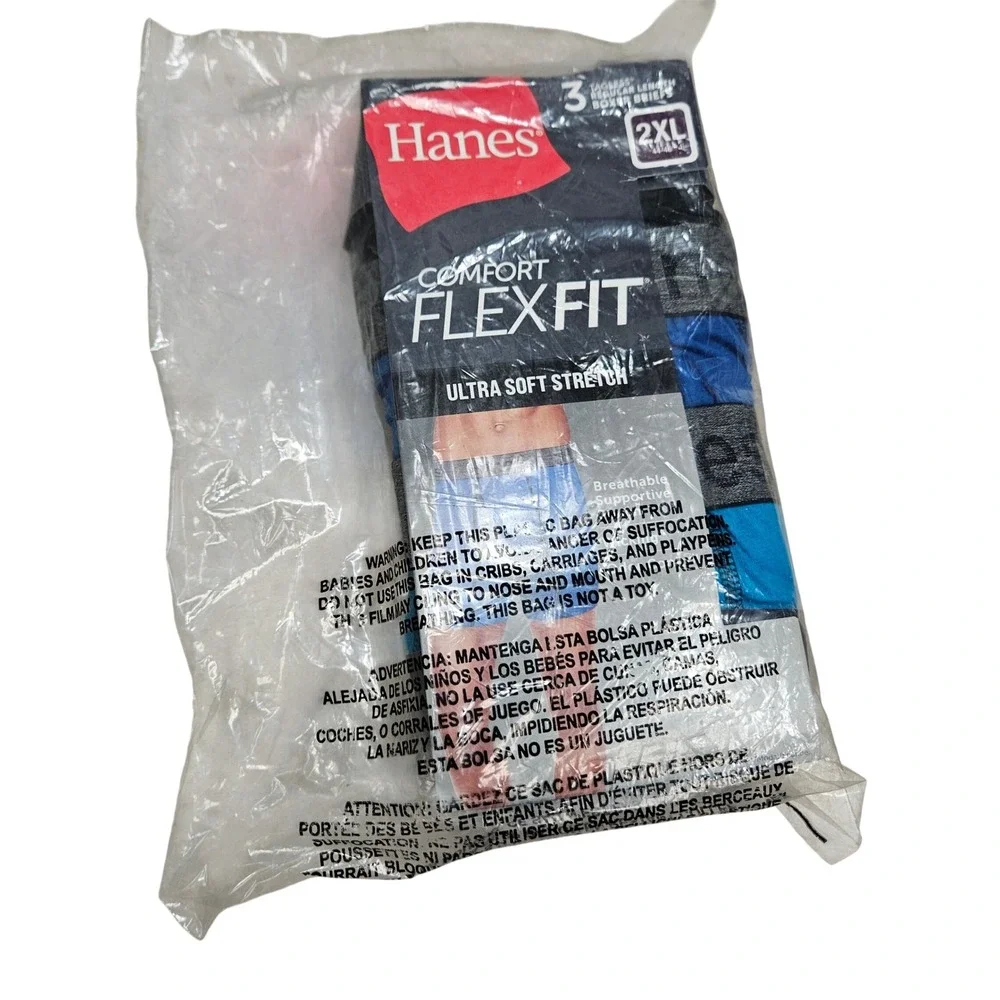 Hanes Boxer Briefs Mens 2XL Blue Grey 3 Pack Comfort Flex Fit Ultra Soft Stretch